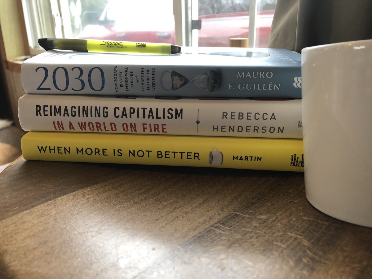 FindingNRG's tweet photo. Drizzly forecast on a long holiday weekend means diving into some great reads.📚The next #ONEbigidea session will explore economics, innovation &amp; culture through insightful books from @MauroFGuillen @lyndagratton @RogerLMartin. Thanks to @mpl17 @Alltech I’ll be ready on Dec. 15! https://t.co/c3K5rgjJjX