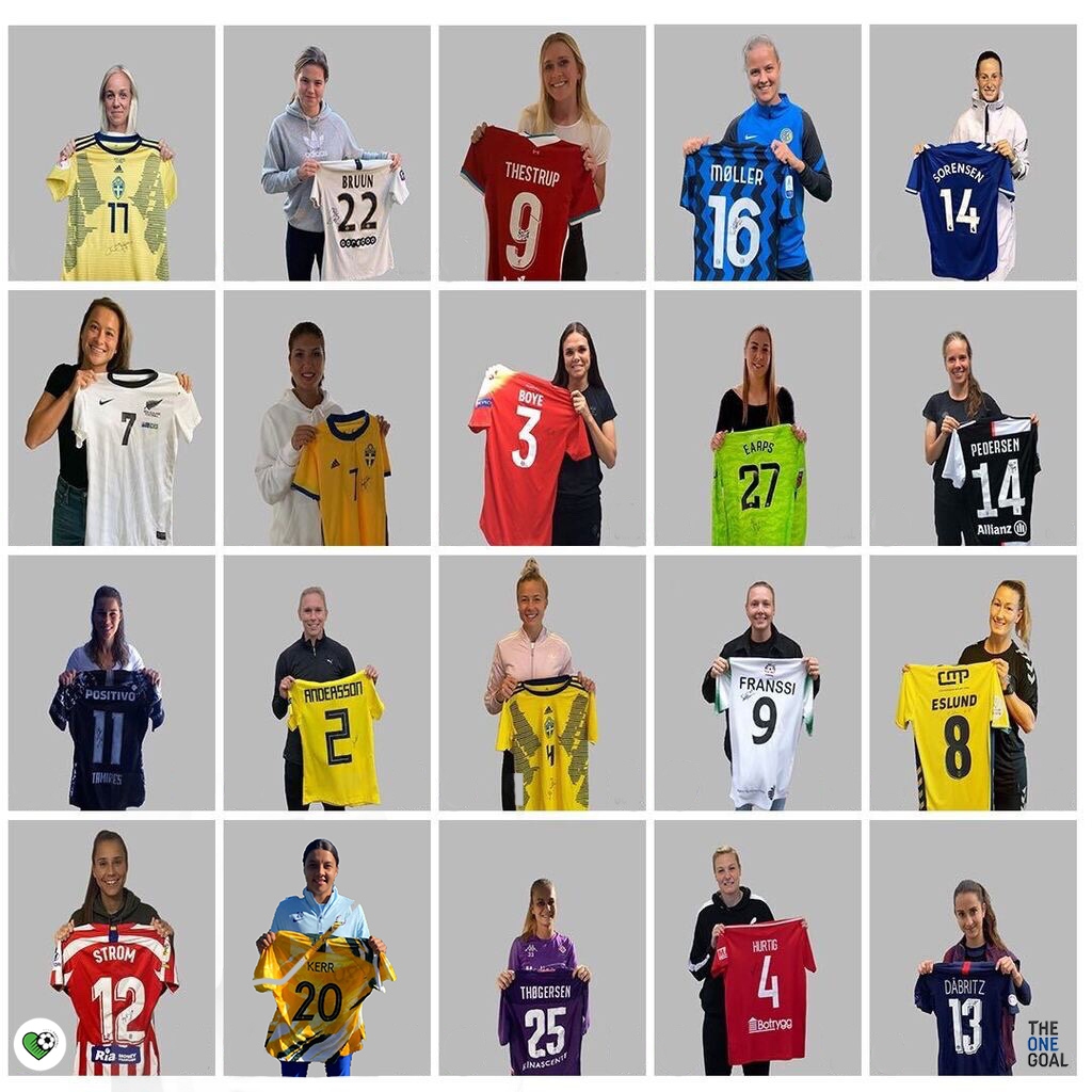 ‼️ Win one of these jerseys ‼️ Lines close on 1st December at 23:59 GMT ‼️ Click on theonegoal.org.
.
We are grateful that 20 amazing athletes donated their signed jerseys to support the girl's academy in Uganda (<a href="/ElCambioAcademy/">El Cambio Academy</a>)

<a href="/FIFAWWC/">FIFA Women's World Cup</a> <a href="/WePlayStrong_/">The Women’s Football Channel</a>