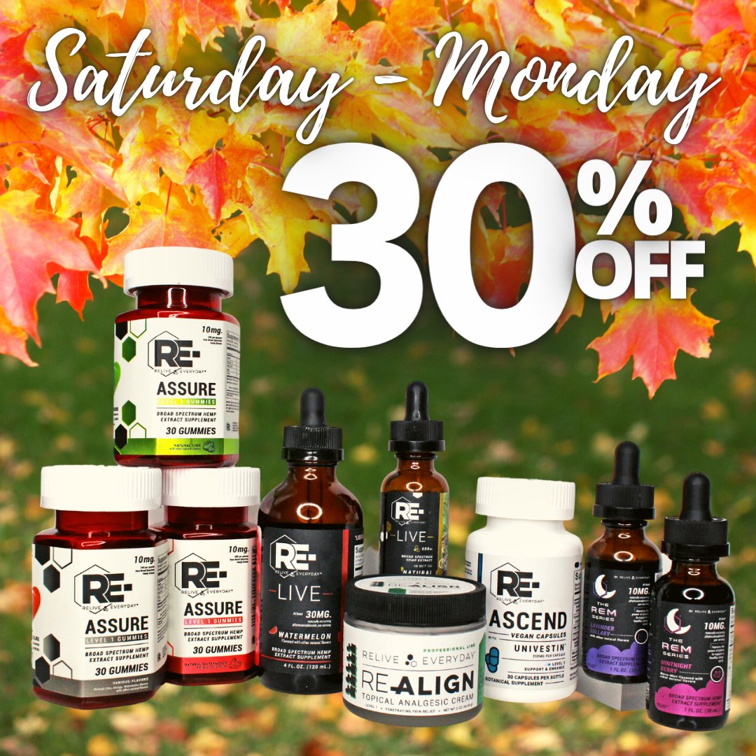 It's back by popular demand! The sale on Relive Everyday products continues: From now until Monday, save 30%! Shop now:

healthyhemp.com/shop/?brand=re…

#smallbusinessSaturday #shopsmall #cbd #hemp #sale #vegan #health #wellness #CannabisCommunity