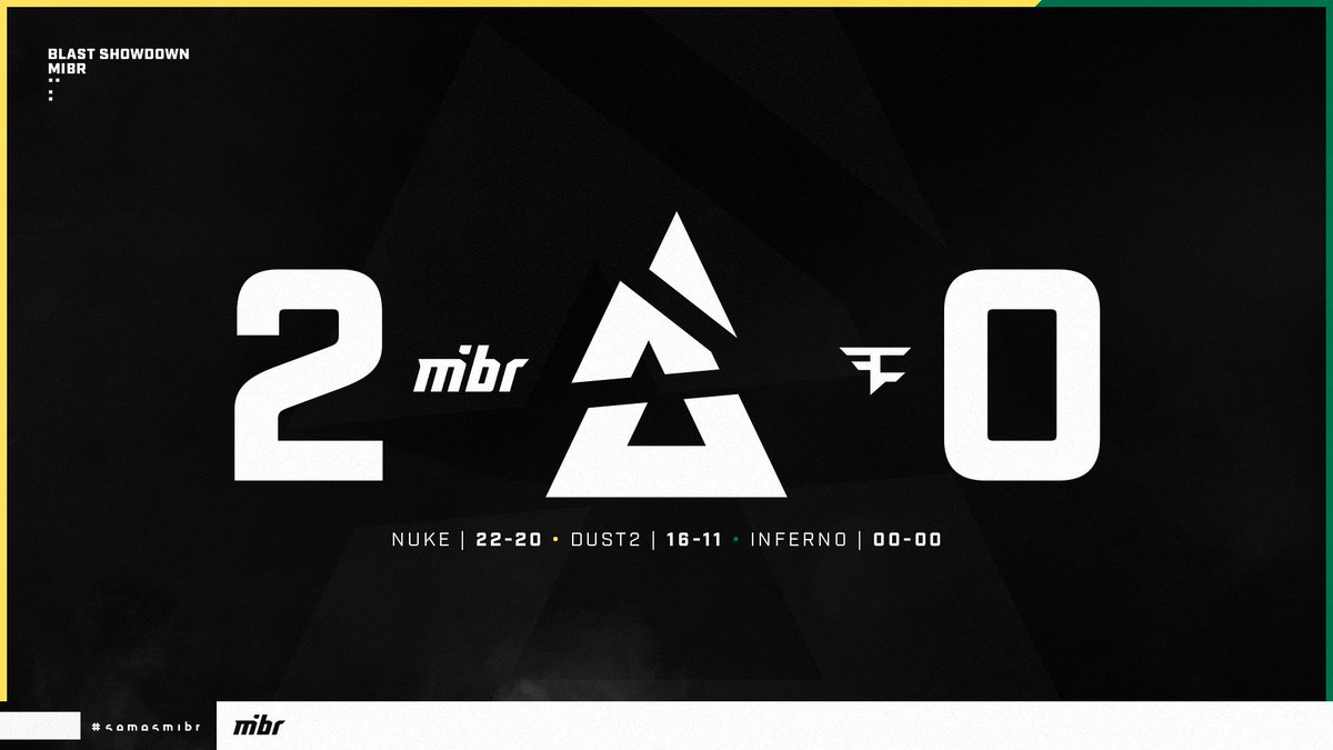 É NA RAÇA!
2x0 na <a href="/FaZeClan/">FaZe Clan</a> com um comeback INSANO e a gente continua vivo no BLAST Showdown! 🔥

YOU LOVE TO SEE IT!
2x0 against <a href="/FaZeClan/">FaZe Clan</a> with an INSANE comeback to keep us alive at BLAST Showdown! 🔥

#SomosMIBR
