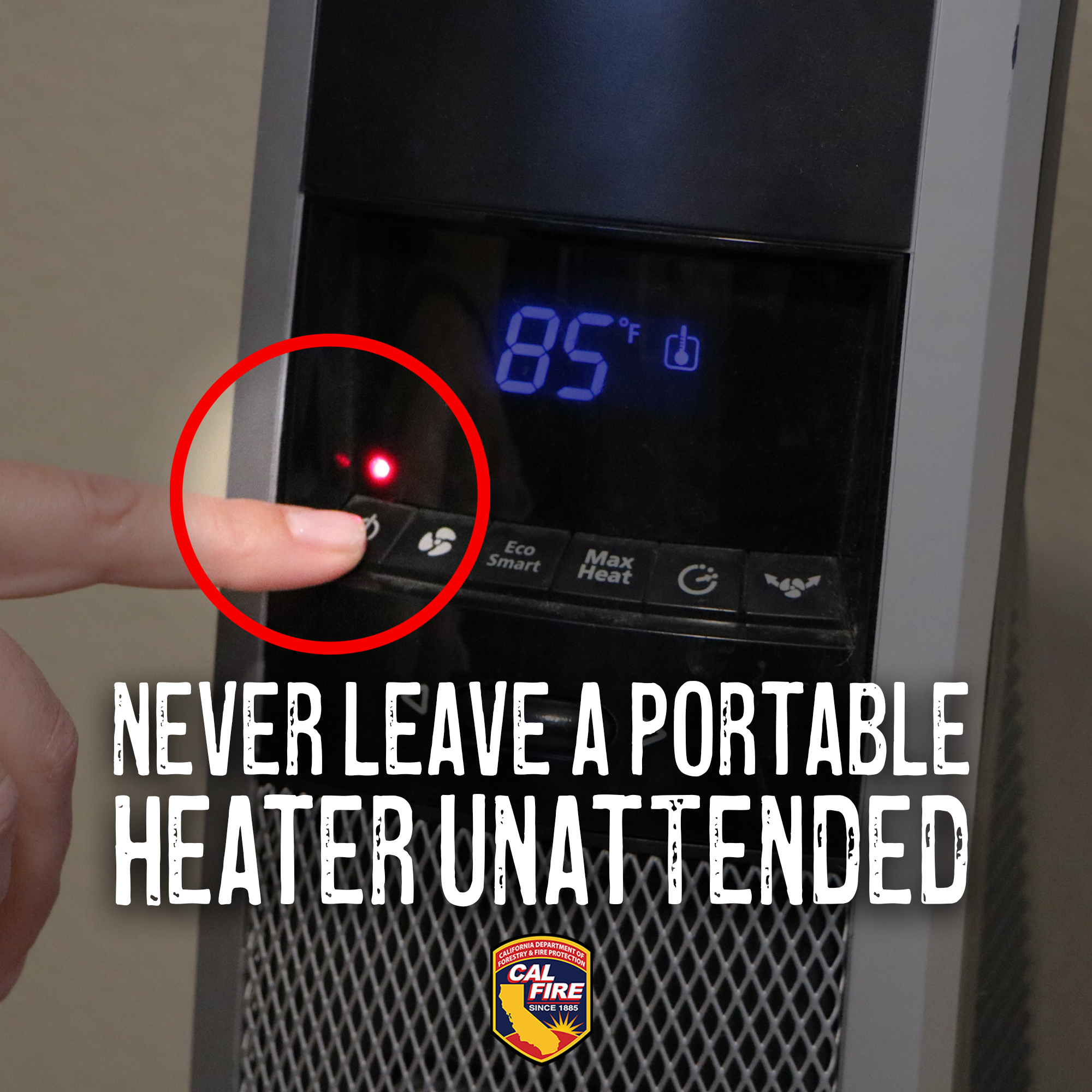 CAL FIRE on X: If you are using a portable #heater during these colder  months be sure to never leave it unattended. You can prevent a fire  disaster by turning heaters off