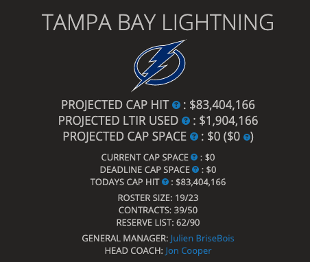 Top 94+ imagen tampa bay lightning cap space