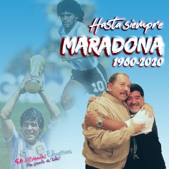 evenicaragua's tweet photo. El astro Argentino Diego Maradona colgó los tacos a los 60 años.

Hasta las victorias siempre compañero.

#EducacionTriunfante 
#EnVictoriasEducativas 
#ManaguaSandinista https://t.co/Rfy2gjBfIs