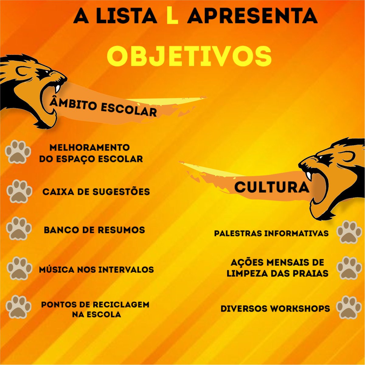 AegeListal's tweet photo. Boa noite família L🦁
Aqui estão os tão esperados objetivos para caso sejamos a Ae 2020/2021!!
Queremos que este ano tão atípico seja melhor e muito mais positivo!!
Queremos ouvir-vos e fazer-vos ouvirem-se!! 
Somos a tua melhor Liderança💛
Juntos somos mais fortes🧡 https://t.co/rEgNs8mkqE