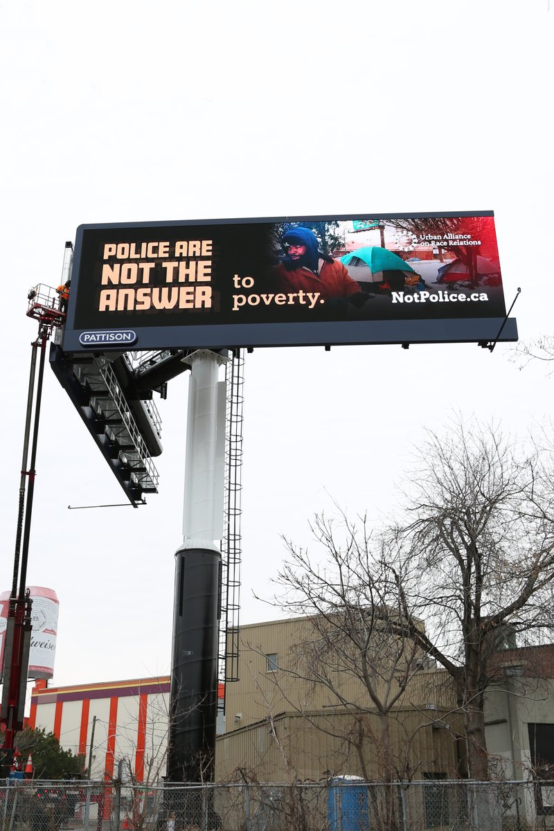 UARRToronto's tweet image. Our billboards are up in Toronto! We just took a big next step in our campaign calling for cities to invest in bold alternatives to police in our communities.

Police are NOT the answer to every problem. Share and join the campaign: notpolice.ca #TOpoli #NotPolice
