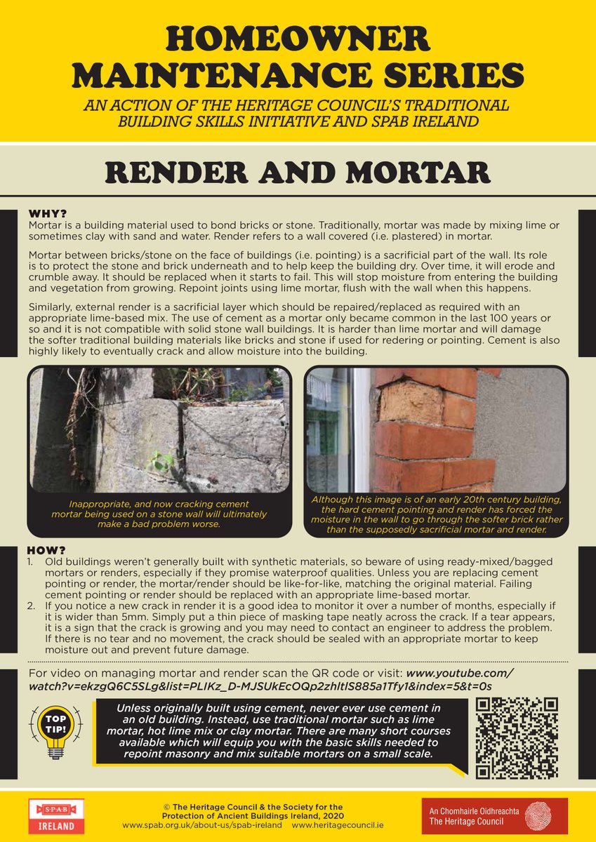 SPABIreland's tweet photo. Here's a summary of all the tips on caring for renders &amp; mortars that we shared today on our handy new maintenance flyers #IrishMaintenanceWeek https://t.co/ZkdRMwo8Hn