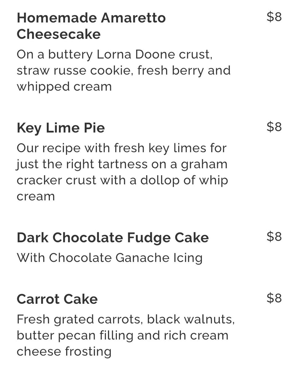 KreisSteakhouse's tweet image. Nothing against pumpkin pie, but when you want a dessert with a nice steak or fish filet, then these are your (4) choices from #Kreis&apos; #CarryOutMenu. Call 314-993-0735 to order!