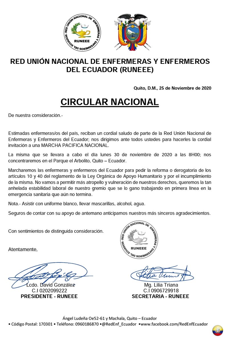 DavidGonzalez_N's tweet photo. GRAN MARCHA NACIONAL
#LeyHumanitaria
#RUNEEE 💪🤝🇪🇨
@redaccionmedica @Info_Sanitaria @AngelSinmaleza @LaRadioAsamblea @RedEnf_Ecuador @LaPosta_Ecu @vikmach @EcuavisaInforma @teleamazonasec @tctelevision @radiosucesosec @LaRedEcuador @radioquitoec @RADIOAMERICAEC @RadioDibluFM https://t.co/PlReusxr0g
