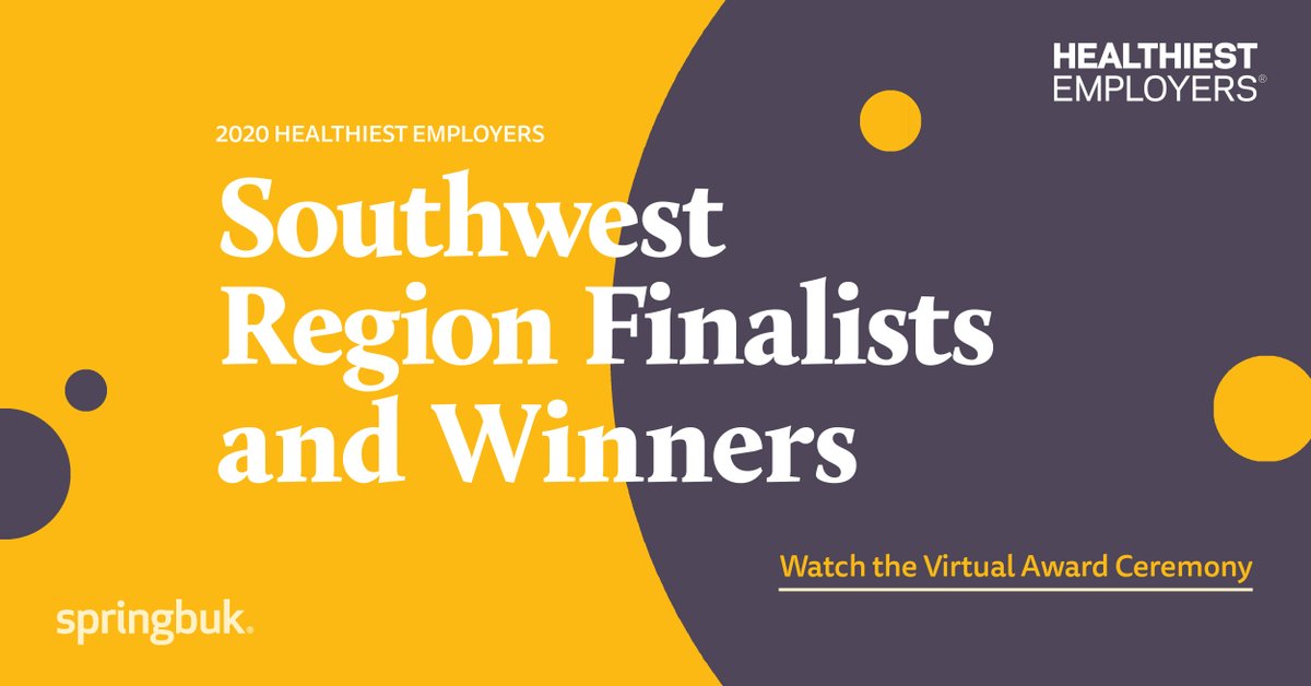 This year’s Healthiest Employers® Southwest Region winners are now LIVE! Catch the full announcement to see the finalists, winners, and latest trends in workplace wellness: bit.ly/3fovzQu #healthiestemployers #workplacewellness #employeehealthtrends