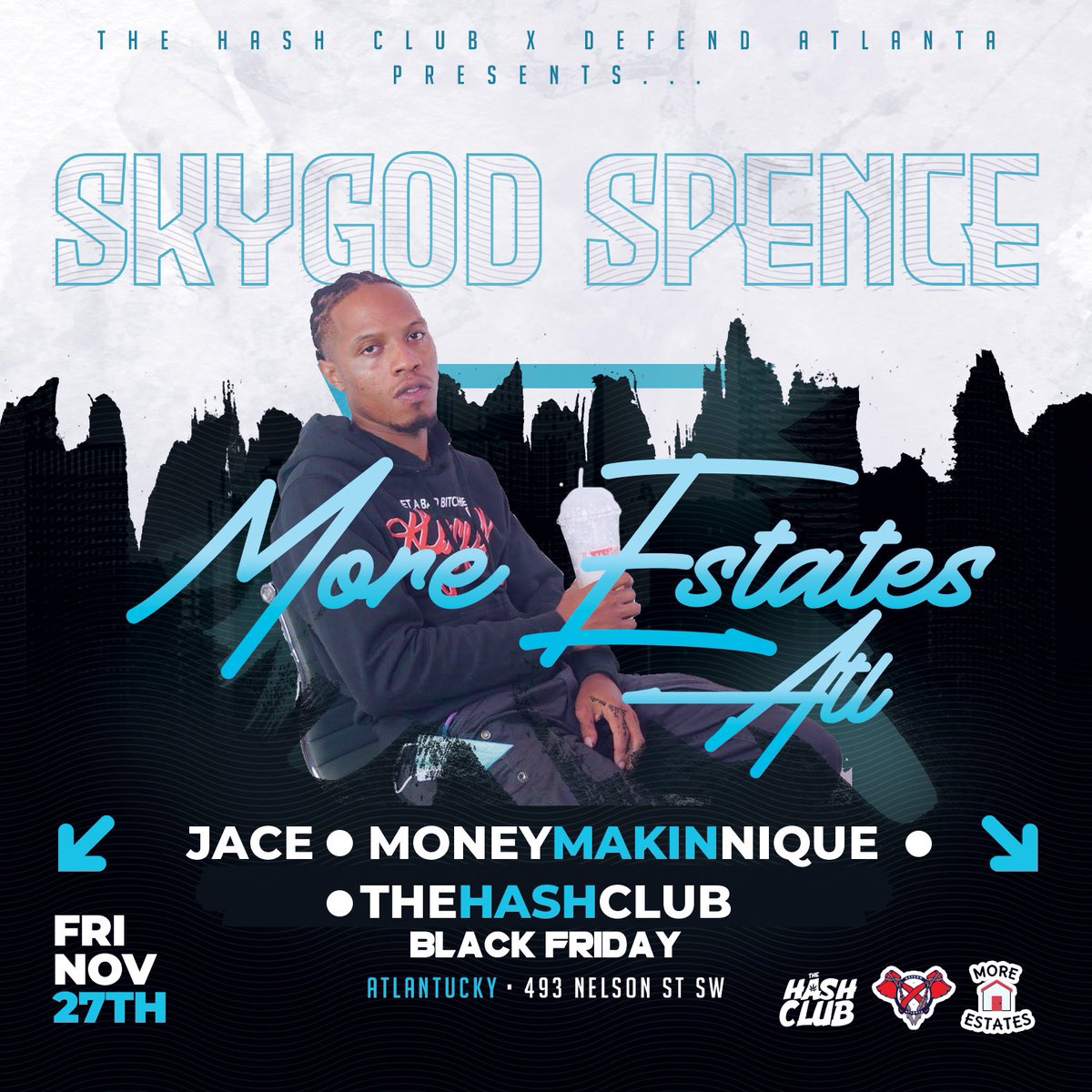 sirHASHington's tweet photo. If youโre in Atlanta, get a ticket and come out to our all black distribution concert #MOREESTATESATL. Bring a mask and see @SkygodSpence, @TheHashClubLLC, @mOneyMakinNique & @retroJACE https://t.co/IPVxnK2PC5