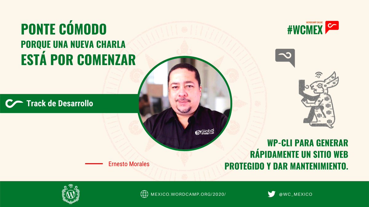 ¡Charla del día!

🎤 Speaker: Ernesto Morales

🌐 Track de Desarrollo 🌐

💡 Charla: WP-CLI para generar rápidamente un sitio web protegido y dar mantenimiento.

¡Está por iniciar, no te la pierdas!