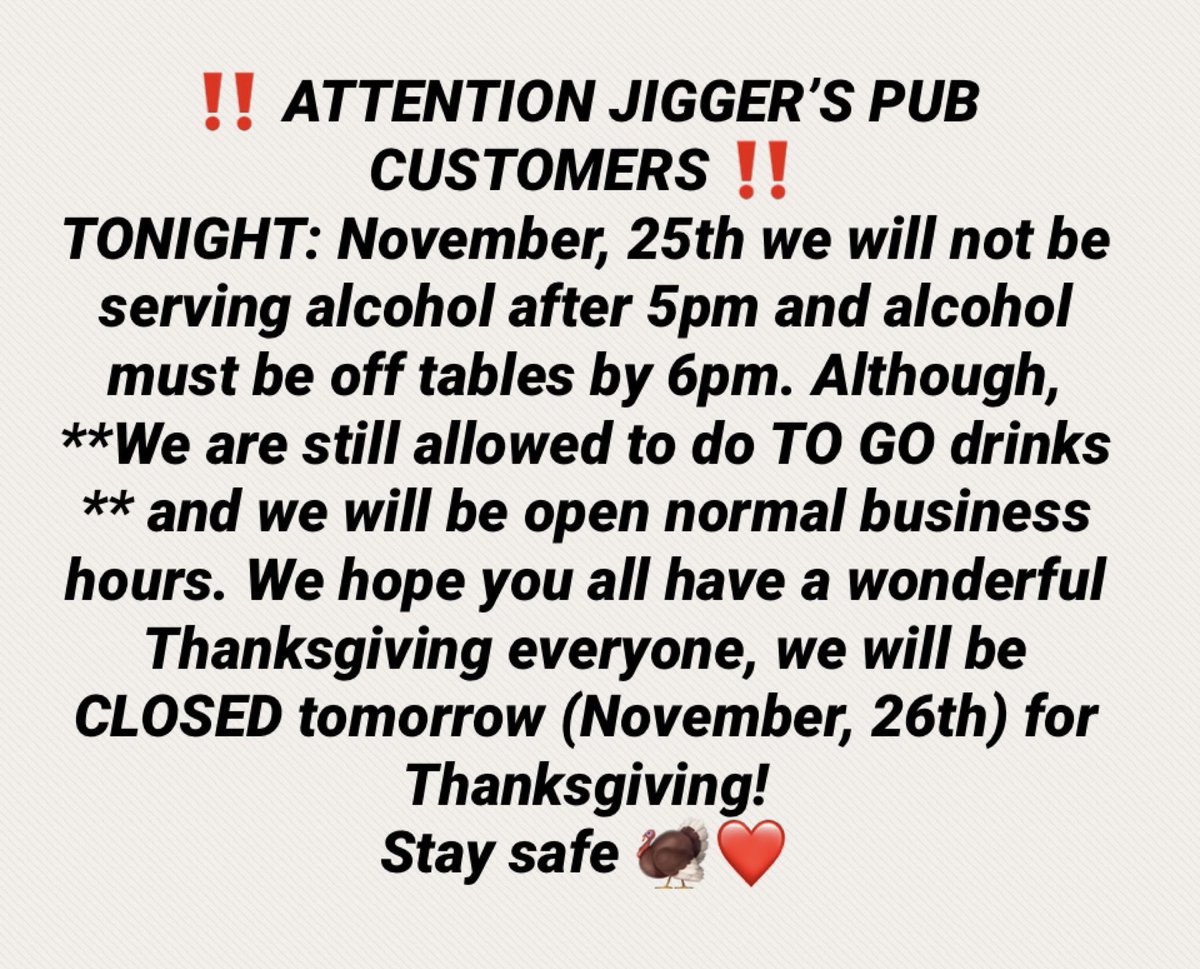 JiggersPub's tweet photo. ‼️ ATTENTION JIGGER’S PUB CUSTOMERS ‼️ https://t.co/l7BwFdOpxq