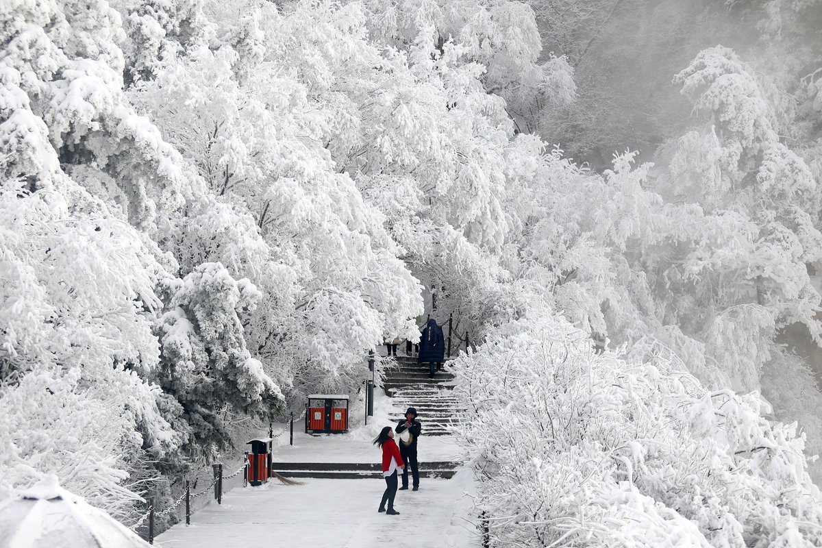 CCTVAsiaPacific's tweet image. 🇨🇳 Mountain #Huashan, China's #Shaanxi, was covered with a layer of “crystal” on Tuesday after several days of snow. The mountains flickered in the fog, just like ink painting.
 
🇨🇳 连续几日大雪后，11月24日，#陕西 #华山 披上了一层琉璃，群峦在雪雾中时隐时现，犹如水墨。

CFP pics