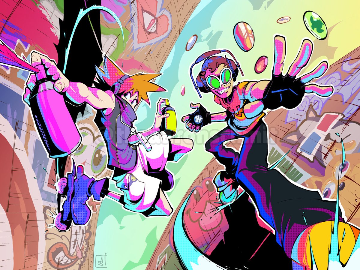theaaronschmit's tweet image. TWEWY x Jet Set Radio Crossover