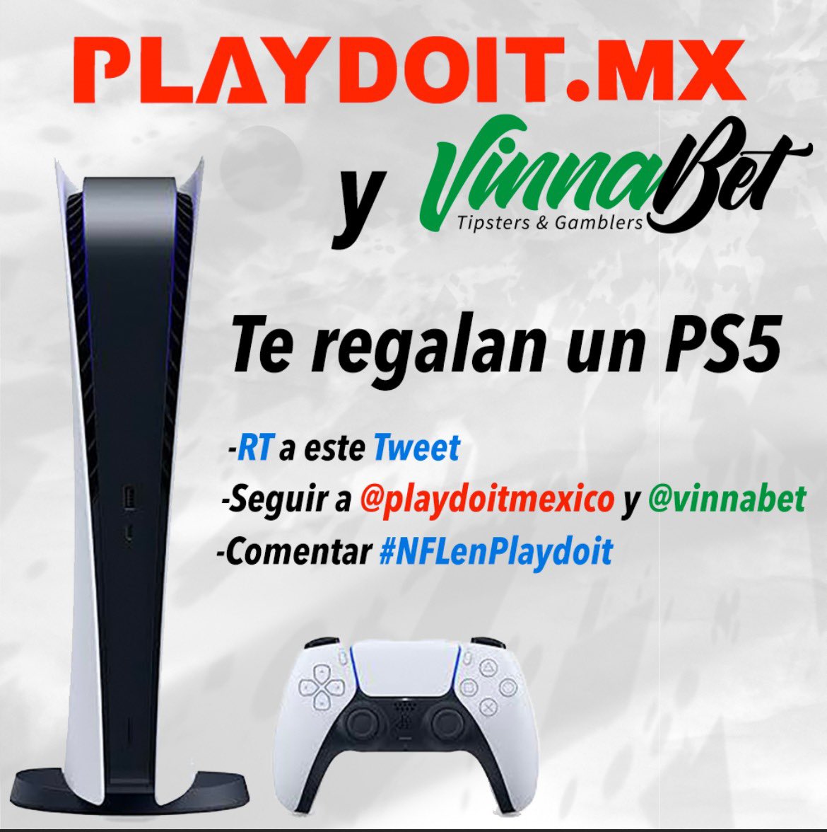 vinnabet's tweet photo. Este fin de semana de #NFLenPlaydoit nos vestimos de gala y regalaremos un #PS5.

PARTICIPA, ES MUY SENCILLO. 

⭐️RT 
⭐️Seguir a @playdoitmexico y @vinnabet 
⭐️Comenta #NFLenPlaydoit 

El ganador será mencionado en un tweet terminada la semana 12 de #NFL https://t.co/WhW4SrNSNv