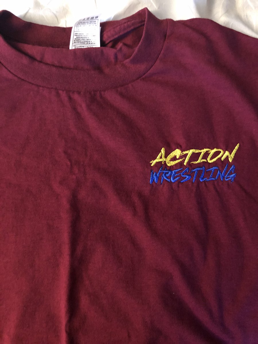 Custom Embroidered T-shirt for Action Wrestling! We shipped 6 of these shirts for them! He paid less than $22/shirt for them, happy customer! 

Lets get your efed merch shipped to you in time for the Holidays!