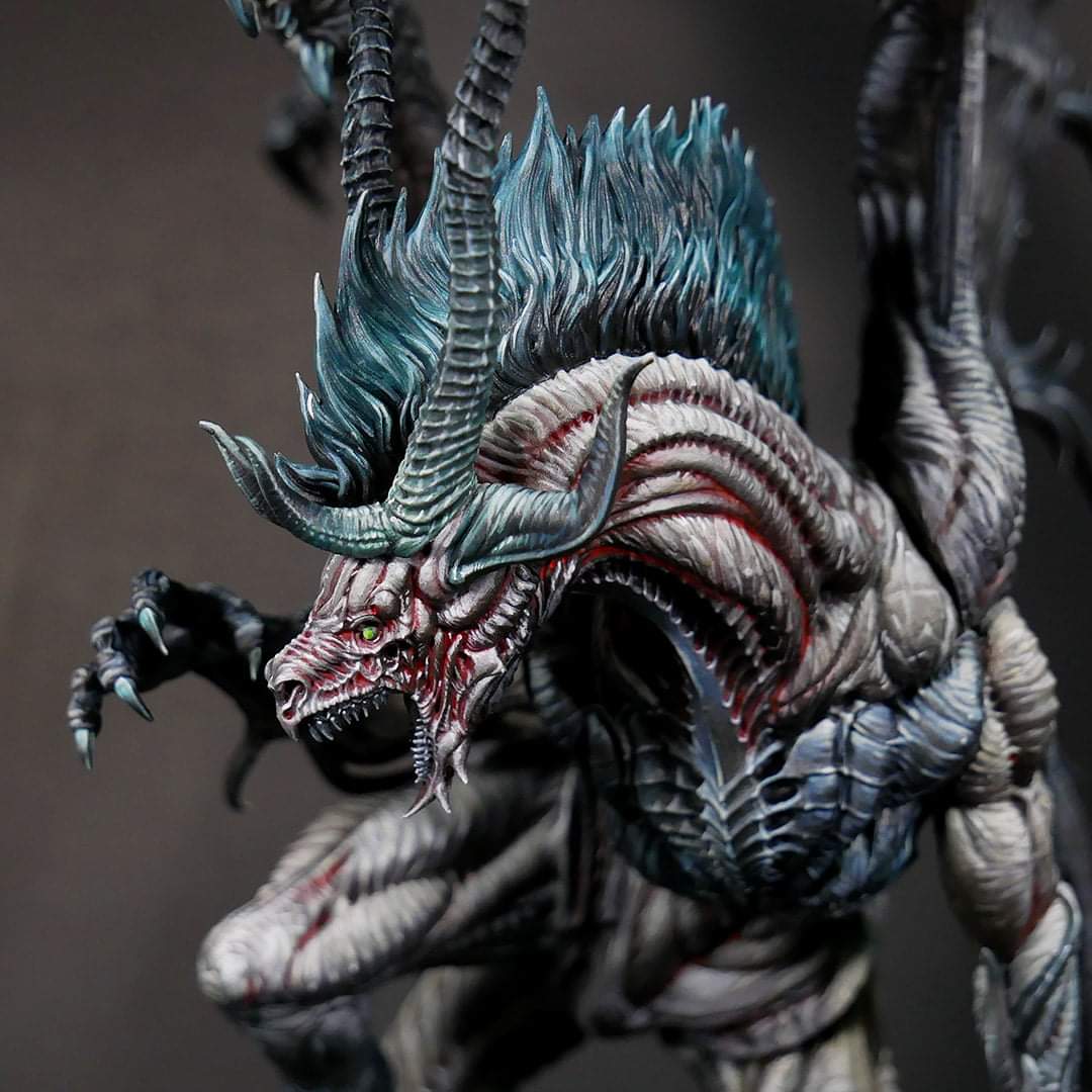 CreatureCaster's tweet photo. Our biggest model yet, standing at 14.5" to the tip of her wing. Beautiful details to work with and alternate scenic base part. 
This Necromancer Dragon was painted by Sam Lenz. 😍
#necromancerdragon #ComingSoon #creaturecaster 
Find out more here: https://t.co/56sbzgCJVk https://t.co/YMXAbP9OTN