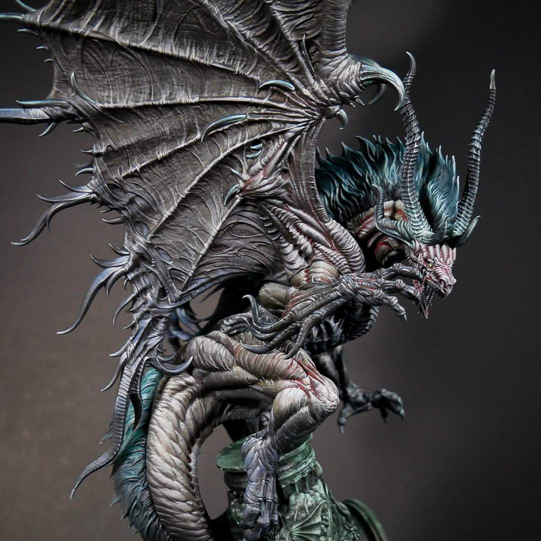 CreatureCaster's tweet photo. Our biggest model yet, standing at 14.5" to the tip of her wing. Beautiful details to work with and alternate scenic base part. 
This Necromancer Dragon was painted by Sam Lenz. 😍
#necromancerdragon #ComingSoon #creaturecaster 
Find out more here: https://t.co/56sbzgCJVk https://t.co/YMXAbP9OTN