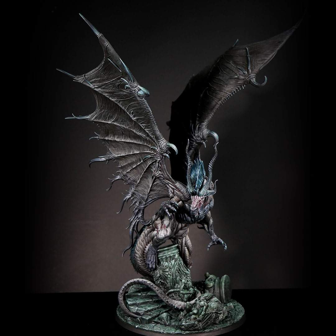 CreatureCaster's tweet photo. Our biggest model yet, standing at 14.5" to the tip of her wing. Beautiful details to work with and alternate scenic base part. 
This Necromancer Dragon was painted by Sam Lenz. 😍
#necromancerdragon #ComingSoon #creaturecaster 
Find out more here: https://t.co/56sbzgCJVk https://t.co/YMXAbP9OTN