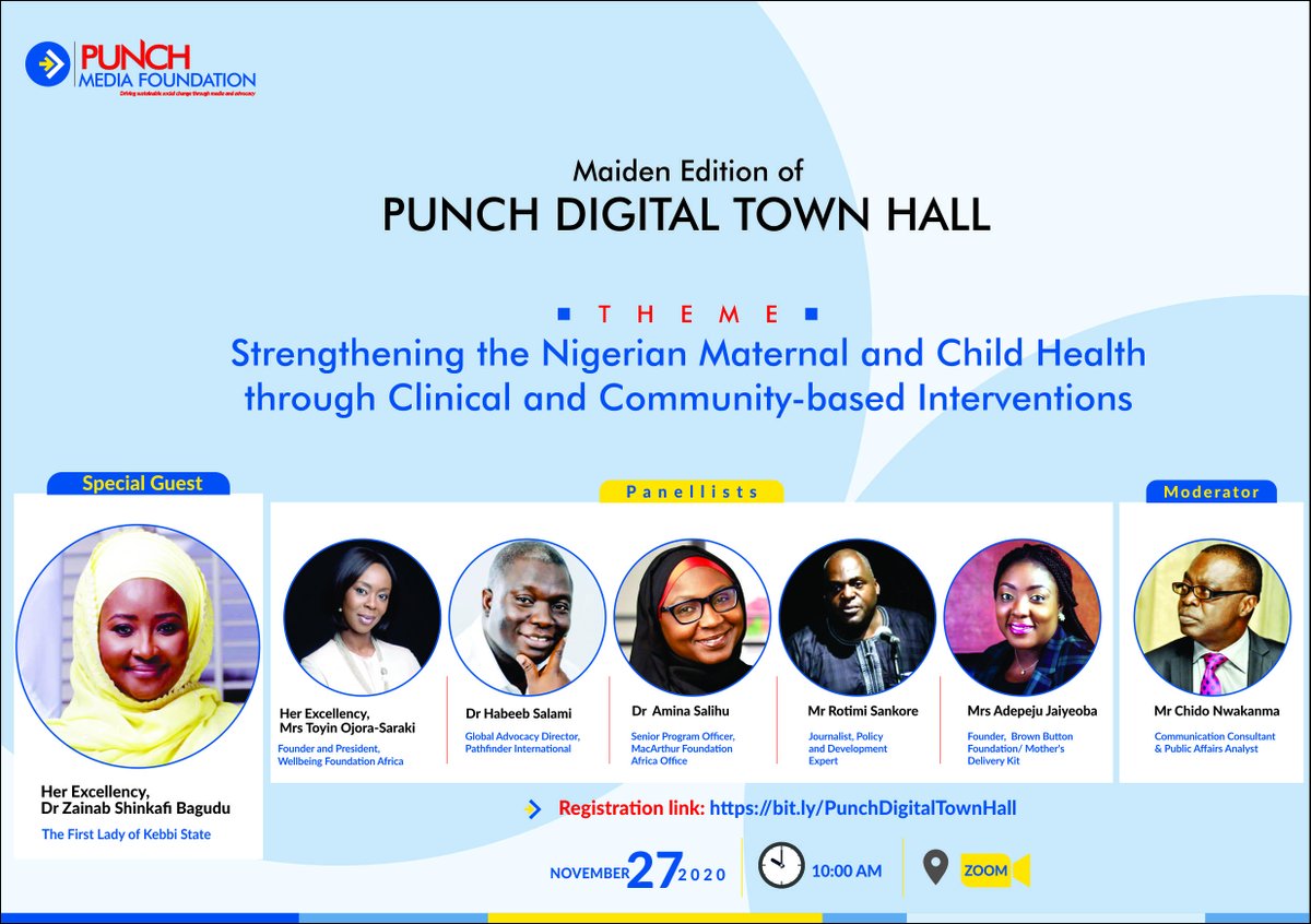 MobilePunch's tweet photo. It's 1 day to #PunchTownHall. Register here - https://t.co/y2QeP3hgQf to participate.

#PunchTownHall is open to all - Healthcare workers, TBAs, community leaders, religious leaders, community-based organisations, civil society organisations, journalists and the general public https://t.co/6rEJQ5Gxbo