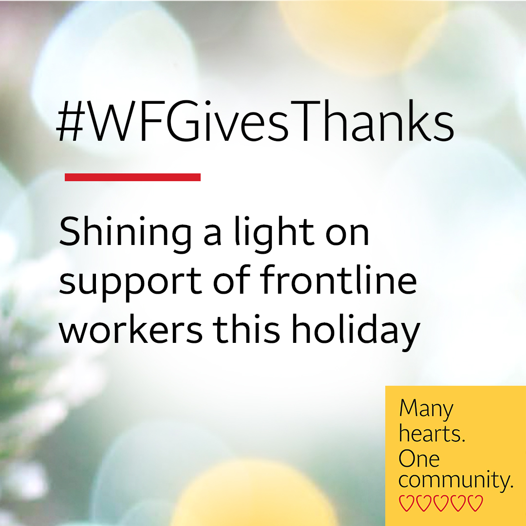 WellsFargo's tweet photo. In the spirit of the holidays, we will donate $5 to the @RedCross when you thank a hero using #WFGivesThanks on Twitter, Instagram or Facebook, up to $1 million. Click to learn more. #GivingTuesday