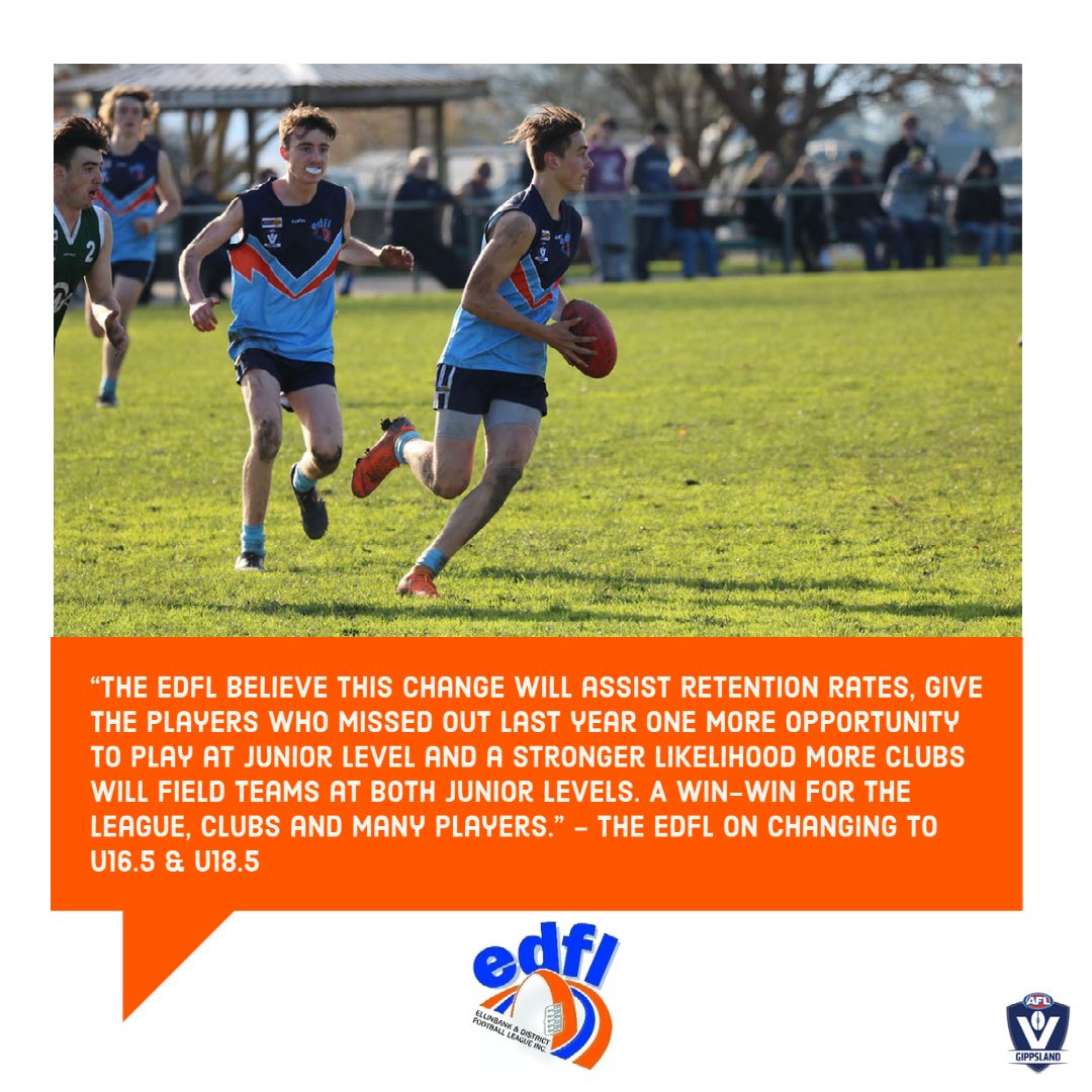 The EDFL will change to u16.5 and u18.5 for the 2021 season.