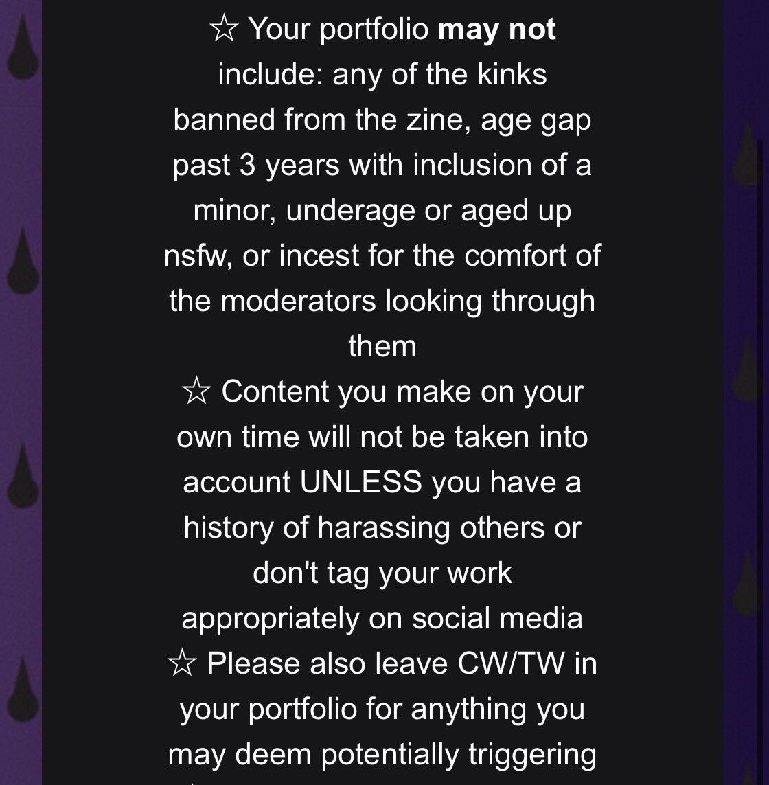 There have also been concerns based on our previous statement that underage content is not permitted in your porfolio. This is for the safety of the mods & we would like to redirect you to our carrd for any statements on content permitted for our safety