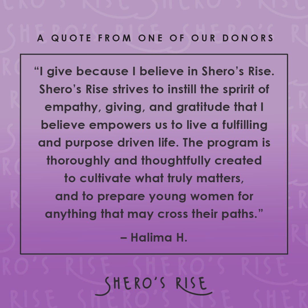 SherosRise's tweet photo. Halima, one of our sustaining donors, speaks to the power of our organization. 

As we approach #GivingTuesday we hope you will consider supporting a girl's growth and success. Click the link in our bio to make a contribution💖

#SupportHerRise #SherosRise https://t.co/AZIHoqx6RE