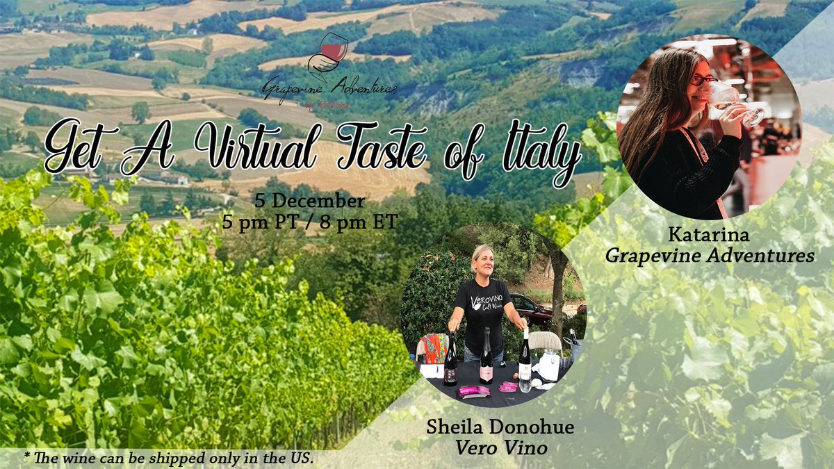 Want to taste #wine with me in a virtual experience?

I have joined forces with Sheila <a href="/verovinogusto/">@verovinogusto</a> 

We will taste #sparklingwines from #EmiliaRomagna on 
 5 December, PT &amp; 5pm ET 

Write me a DM or sign up at
➡️ buff.ly/2o9s61r to get all the info