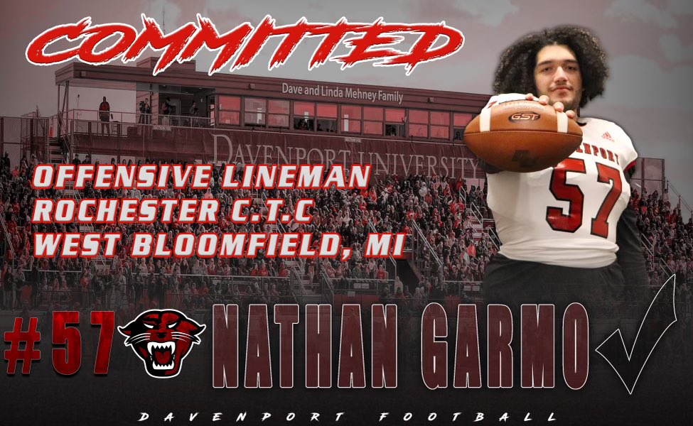 GarmoNathan's tweet photo. Grateful to be back in Michigan and able to play football at @DU_Football, thank you to @SparkyMcEwen1 and @lmelo90 for the opportunity and the visit, also big thanks to @RCTCJacketCoach, @stanbedwell , and @CoachAJones for giving me my second chance #StrictlyBusiness https://t.co/1V4JId3m42