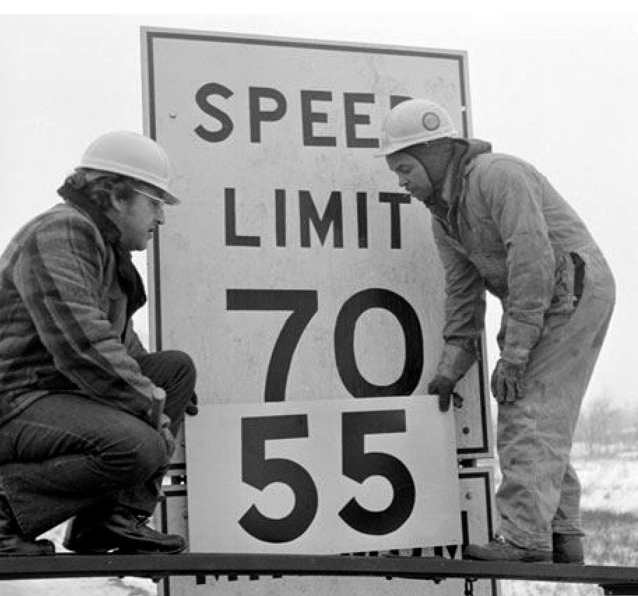 This Day 1973: Crippling gasoline shortages-sparked by an Arab oil embargo-caused Pres. Nixon to lower speed limits, urge Americans to drive less and for gas stations to close on weekends. He also called for limits on air travel and urged Americans to not hang Christmas lights