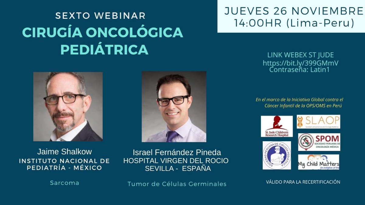 doc_siles's tweet photo. 🙌🏻 HOY 26 NOV! CIRUGÍA ONCOLÓGICA PEDIÁTRICA: Sarcoma (Dr. Shalkow 🇲🇽) &amp; Tumor de Células Germinales (Dr. Fernández Pineda 🇪🇸 @HospitalUVRocio) 
⏰20:00pm 🇪🇸
@IPSO_PedSurgOnc @slaop_org @StJude @RECIPEDChile @SECIPE #some4pedsurg 

LINK ▶️ https://t.co/m0Rfedi0LX
Password: Latin1 https://t.co/Iq0qqjkwOK