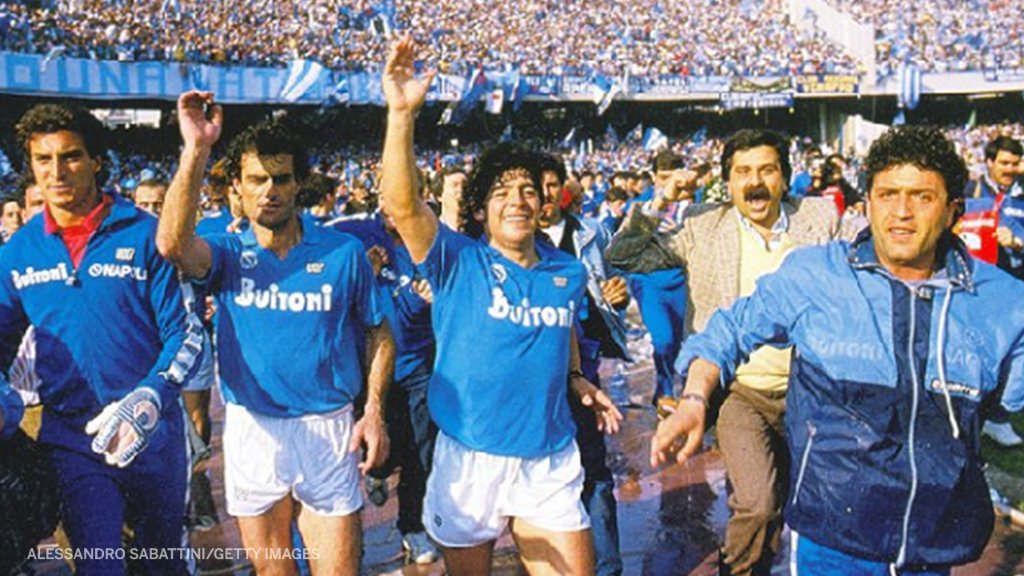 ESPNFC's tweet photo. Diego Maradona led Napoli to their first league title in the 1986-87 season and a second in 1989-90.

Forever loved and cherished in Naples 💙 https://t.co/uCublc1pfO