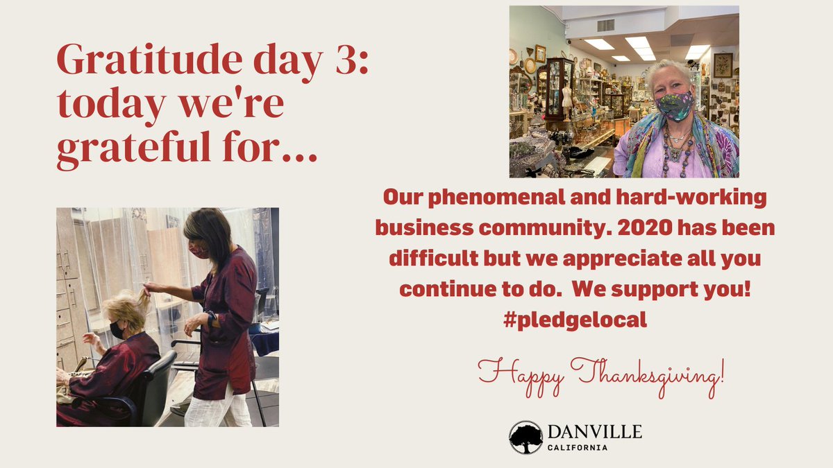 DanvilleCAgov's tweet photo. In this week of Thanksgiving, we continue to share what we are thankful for. Day 3 gratitude goes to our business community. Help us support our businesses by taking the #pledgelocal this holiday season! https://t.co/cSo97reRgl