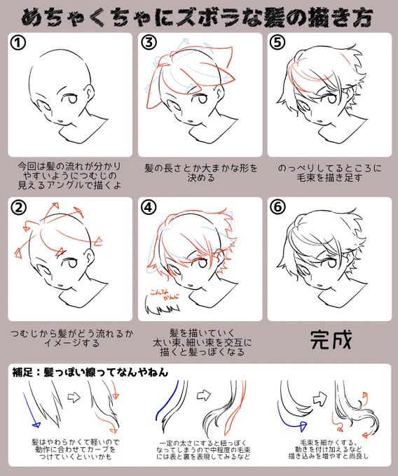 すげぇふわっとしたワイの髪の描きかたです 