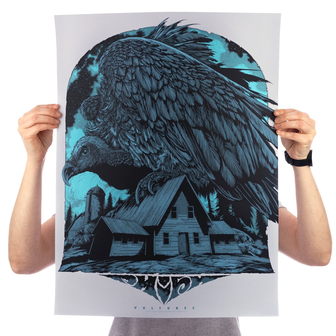 phishdrygoods's tweet photo. On Black Friday at 11AM ET, we'll launch our new ongoing Song Series LE poster collection. This artist interpretation series begins with 01: Vultures by Ken Taylor. Details below. https://t.co/JPjgKAWnWr