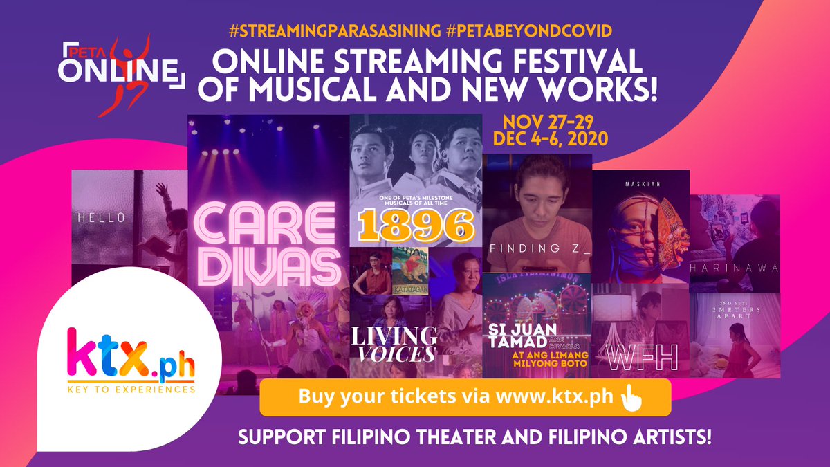petatheater's tweet photo. The arts has helped us navigate and make sense of this dark period, let us help the arts survive and thrive in the new normal. SUPPORT PETA's Online Streaming Festival opening tomorrow via https://t.co/RHAXqVRwUX! #StreamingParaSaSining #PETABeyondCovid #KitaKTXsaPETA https://t.co/QaQ71nOmdG