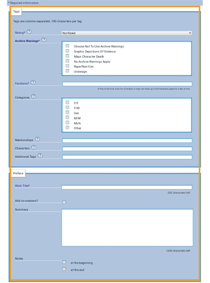 🌾 Tutorial on how to post your fic!

Method 1: 
1• Click on 'Post New' on your AO3 profile or on the top right (Select 'New Work')
2• Fill up the tags
3• You may choose to copy + paste your prompt into the author notes (Method 2 does ot automatically for you)