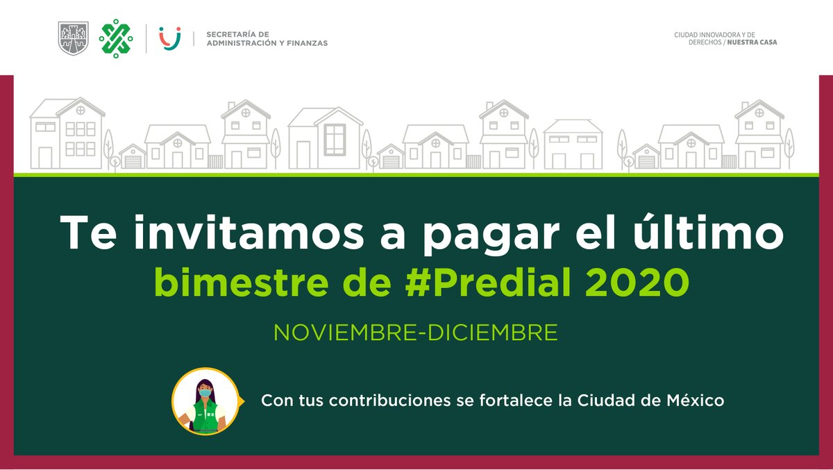 Finanzas_CDMX's tweet photo. Todas y todos construimos nuestra ciudad. Ponte al corriente y cumple con el último bimestre de tu #Predial2020 🏠
#JuntosSaldremosAdelante 👥
Puedes pagar en línea: https://t.co/4WuCebww6L 💻
#HacemosMásConMenos https://t.co/G1q8y4GDzI