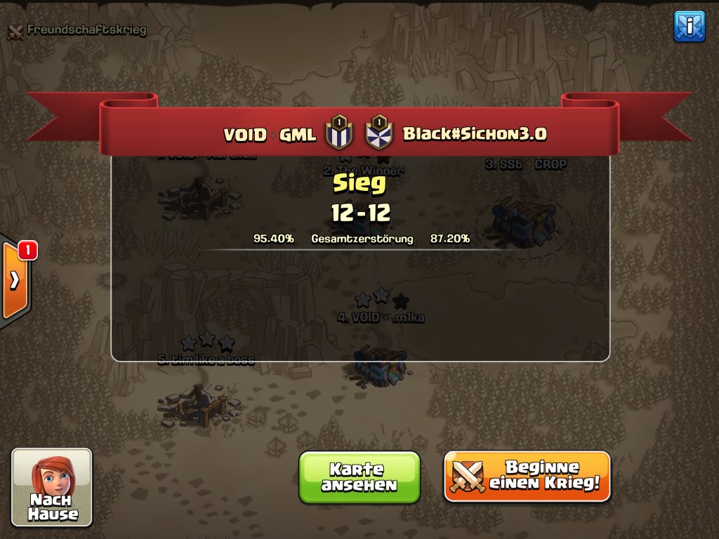 🔥🔥🔥Ƒʉͫcͧкͭιͪηͣ➰VOID➰🔥🔥🔥

Week 3 <a href="/thegermanleague/">GermanMajorLeague</a> 

Record: 2:1

Close war with two unlucky fails by us but still managed to secure the win🔥
GG Black#Sichon

#EnterTheVOID