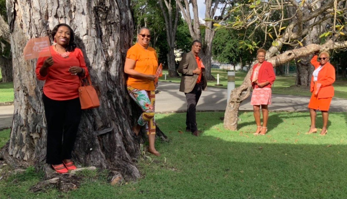 Staff at the <a href="/pahowho/">PAHO/WHO</a> Office for Barbados and the Eastern Caribbean Countries celebrate International Day for the Elimination of Violence Against Women. #OrangeTheWorld #EndVAW