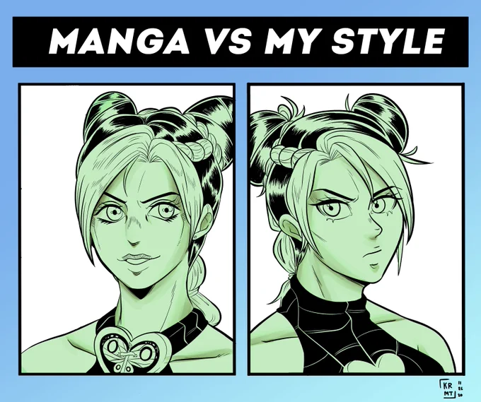 Jolyne in the Manga style versus Jolyne in my art style 