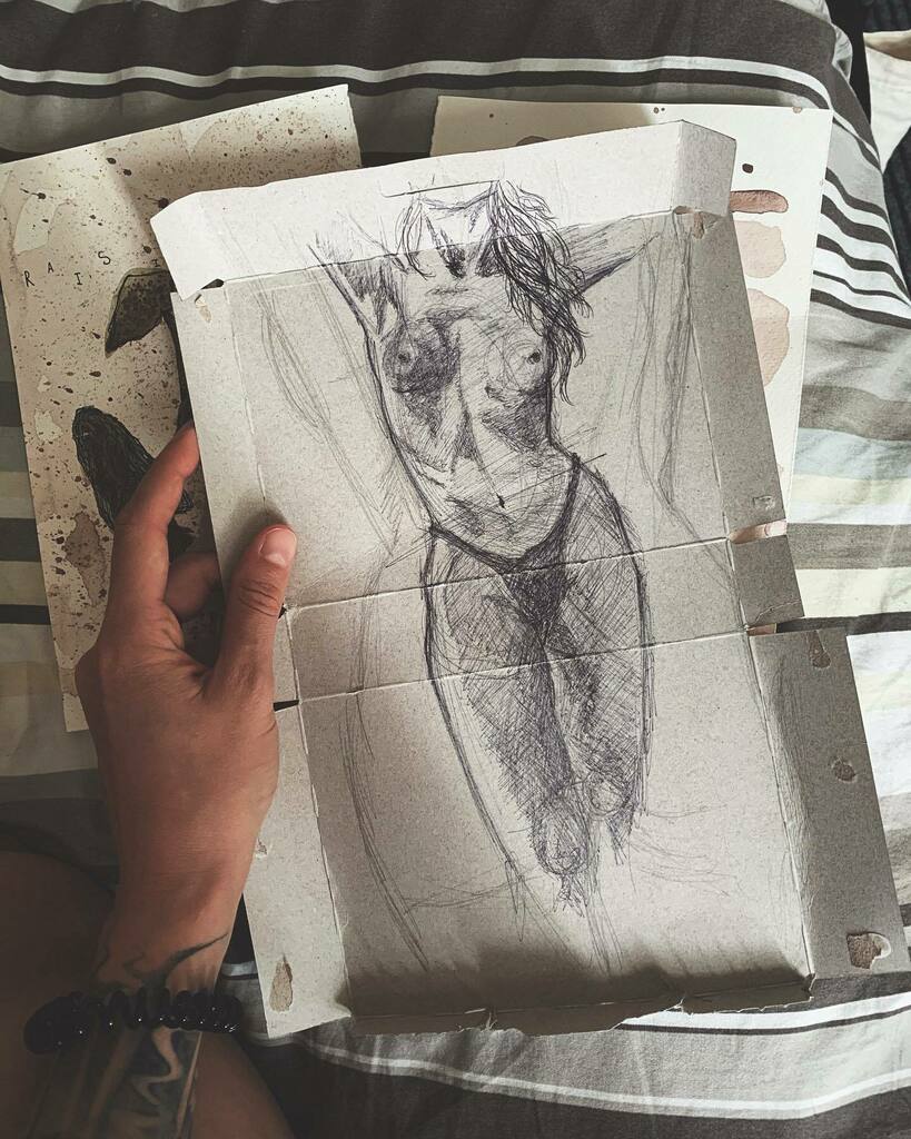 Got bored and drew on the back of a granola bar box.
Art in the background by <a href="/paperbump/">Paperbump Art</a> 🖤
.
.
New PODCAST episode coming tomorrow!
Also, more novel excerpts being posted on P@tr3on! Link in bio to read my first draft💀 hopefully you still like me aft… instagr.am/p/CICD1vaA_0C/