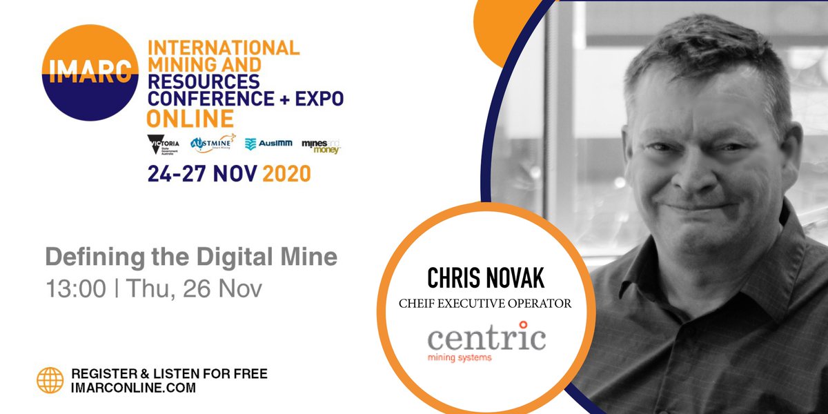 CentricMining's tweet photo. Tune in to see Centric's CEO, Chris Novak, deliver a presentation on Defining the Digital Mine at @IMARC_Mining Conference.

Don't forget to visit our virtual booth, the Centric team is on standby! 

#IMARC2020 #digitalmine #mets #miningtechnology https://t.co/yc4zOxShjn
