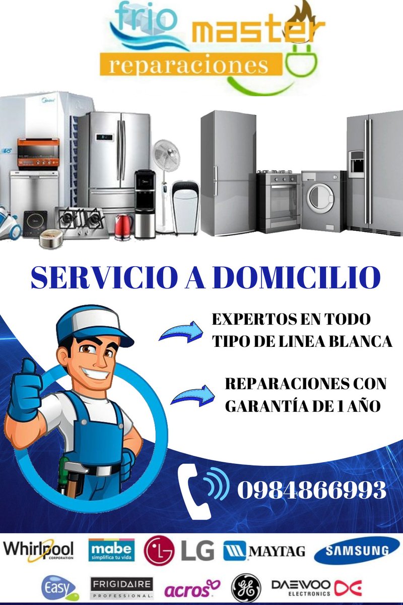 "EXPERTOS EN LINEA BLANCA"
Todo lo podemos arreglar. 
Servicio a domicilio trabajos con garantía de 1 año...  Contamos con expertos con años de experiencia (cocinas, lavadoras, secadoras, refrigeradoras)  "todo en linea blanca" 
Contactate al 0984866993