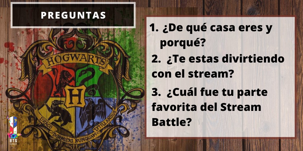 btsptystreaming's tweet photo. Quinta Dinámica🔓: Preguntas y Respuestas Vol.2
Tiempo: 25 Minutos
Recuerda utilizar el # de tu casa etiquetando a BTS
#FOCUSONBTSBATTLE
#BTSGRYFFINDOR_PTY
#BTSRAVENCLAW_PTY
#BTSHUFFLEPUFF_PTY
#BTSSLYTHERIN_PTY
@BTS_twt https://t.co/wLPfU0k9DD