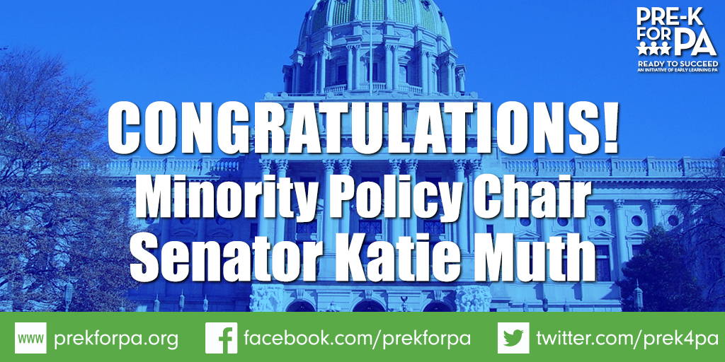 PreK4PA's tweet photo. Congratulations @SenatorMuth! We look forward to working with you to increase access to publicly funded, high-quality #prek in PA! #iamprek #earlylearning2020 https://t.co/W757INmHxD