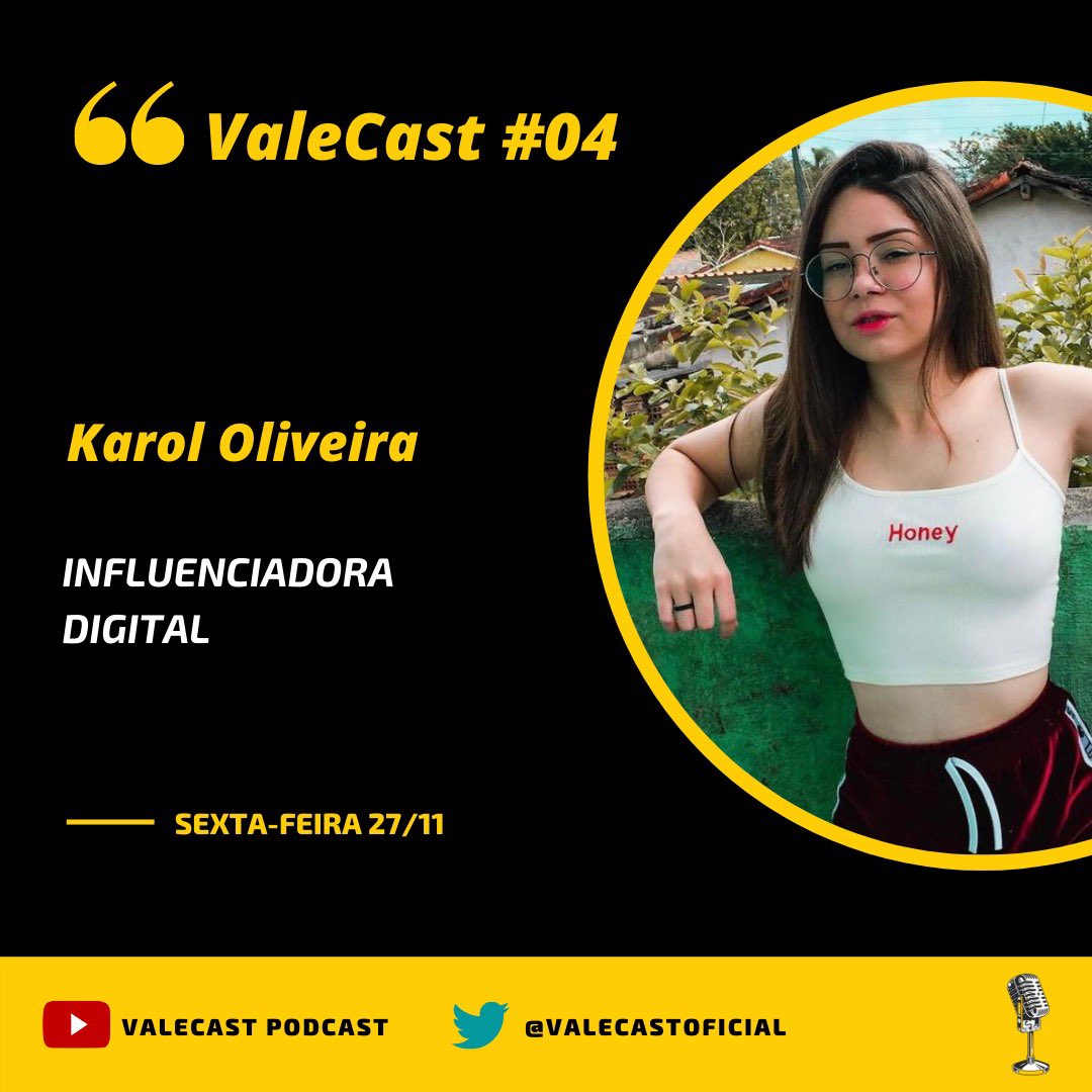 ValeCastOficial's tweet photo. Sexta-feira, dia 27/11 teremos o #ValeCast #04 com a presença maravilhosa da Influenciadora Digital Karol Oliveira.
Fiquem ligados no YouTube e no Spotify que as 19hrs estará no ar essa nossa conversa. ⚠️🎙⭐🤭🤫
#registro #podcast #valecast #flowpodcast #valedoribeira https://t.co/CJHeJj77HL