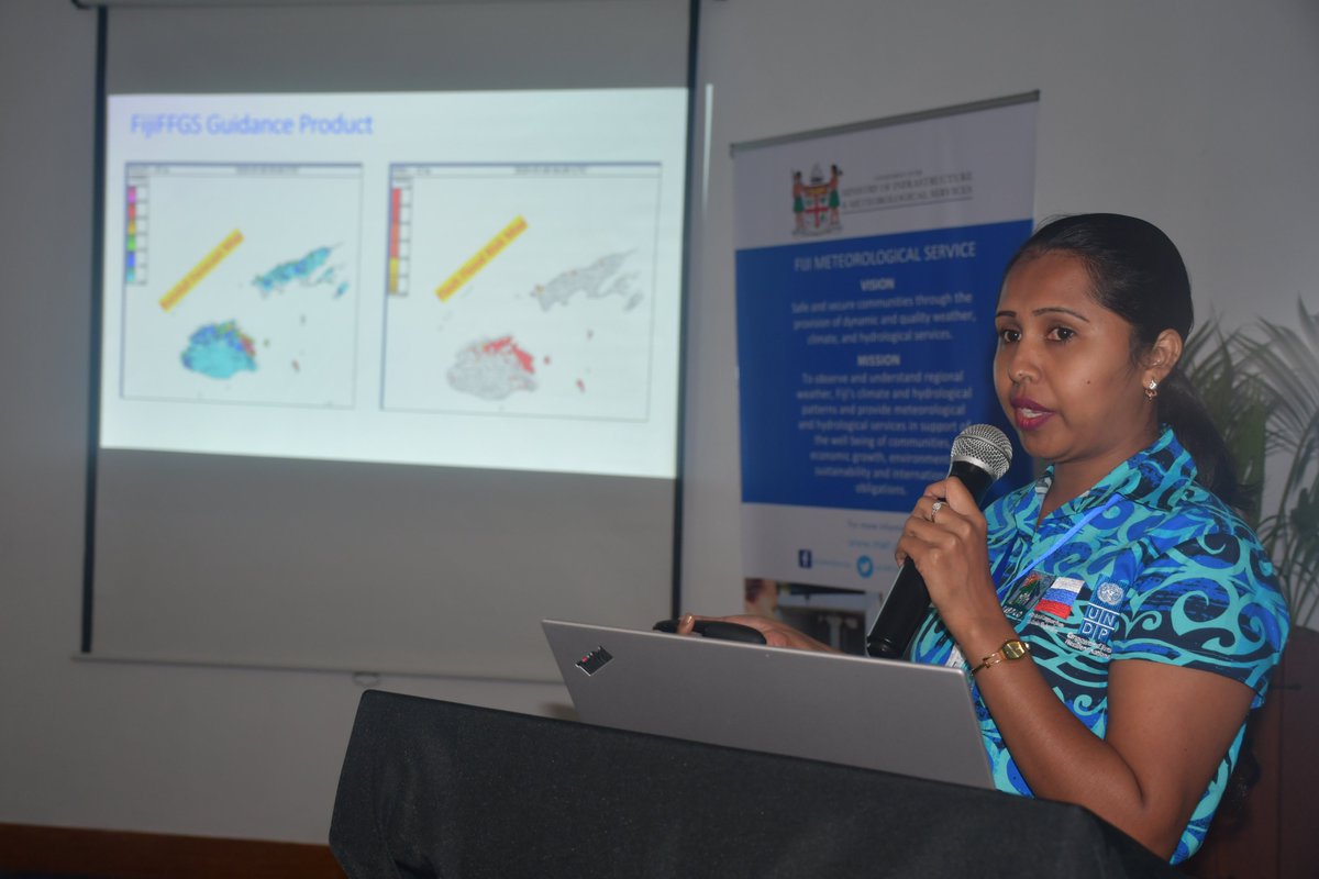FJMETservice's tweet photo. Kick-starting day 2⃣ of the #FijiNCOF2020, @FJMETservice provide an overview on weather ⚠️alerts and warnings, flood alerts and warning system and most interestingly new projects like #CIFDP-Fiji and the #FFGS. @UNDP_Pacific @RESPACatUNDP @spc_cps #OceansAndFisheries https://t.co/VzqGzj8fcW