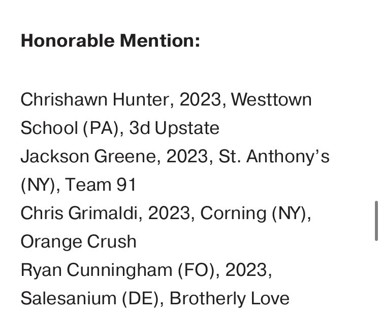 OrangeCrushLax's tweet photo. Congrats to ‘23 Chris Grimaldi for the Manney’s Men Honorable Mention (Midfield)  @NXT_Showcase! https://t.co/gAzHBPu1og